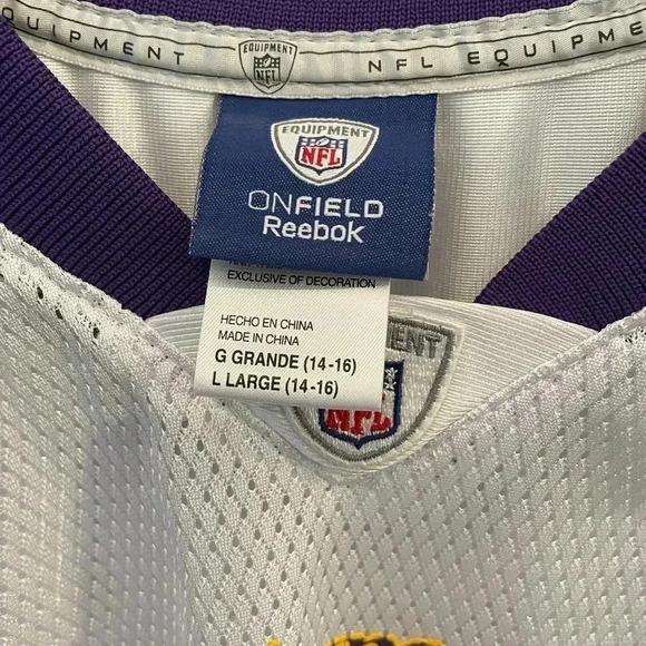 Reebok Brett Favre #4 Vikings Jersey NFL Authentic On Field Sz: Youth L (14-16) - Picture 7 of 7
